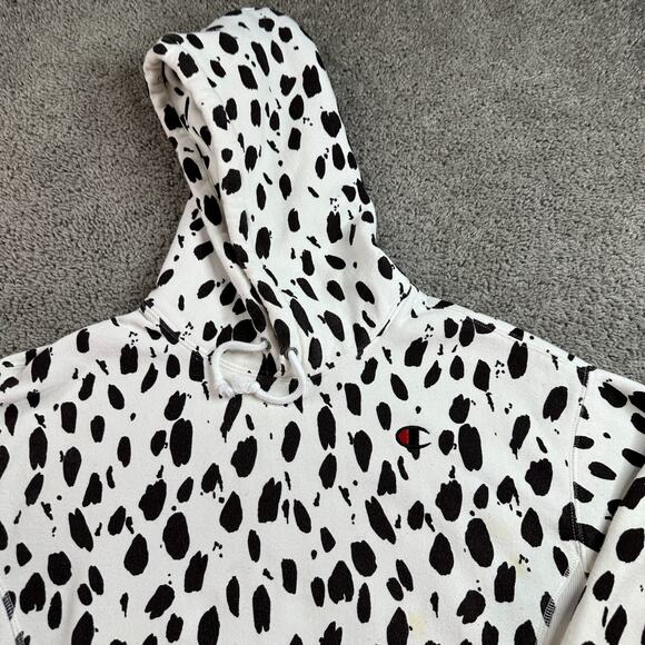 Champion Reverse Weave Hoodie Womens M White Black Cow Spots Sweatshirt - Picture 3 of 12